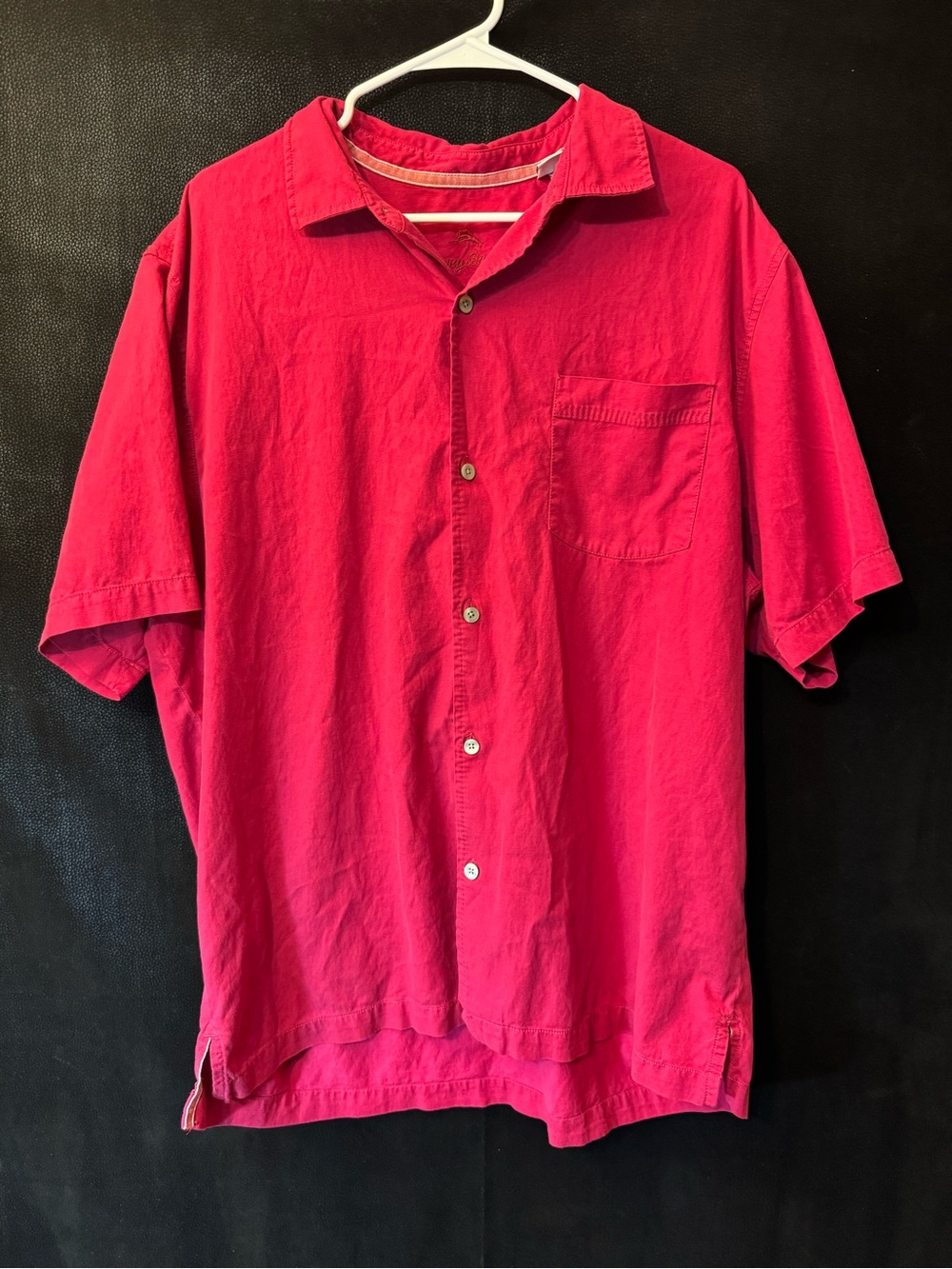 Tommy Bahama Mens XL Silk Cotton Shirt Red Short Sleeve Button Up Marlin